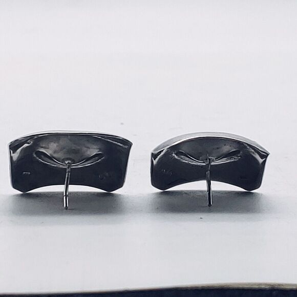 Ono 930 Sterling Silver Stamped Square 1" Stud Deco Modernist Earrings - Picture 4 of 11